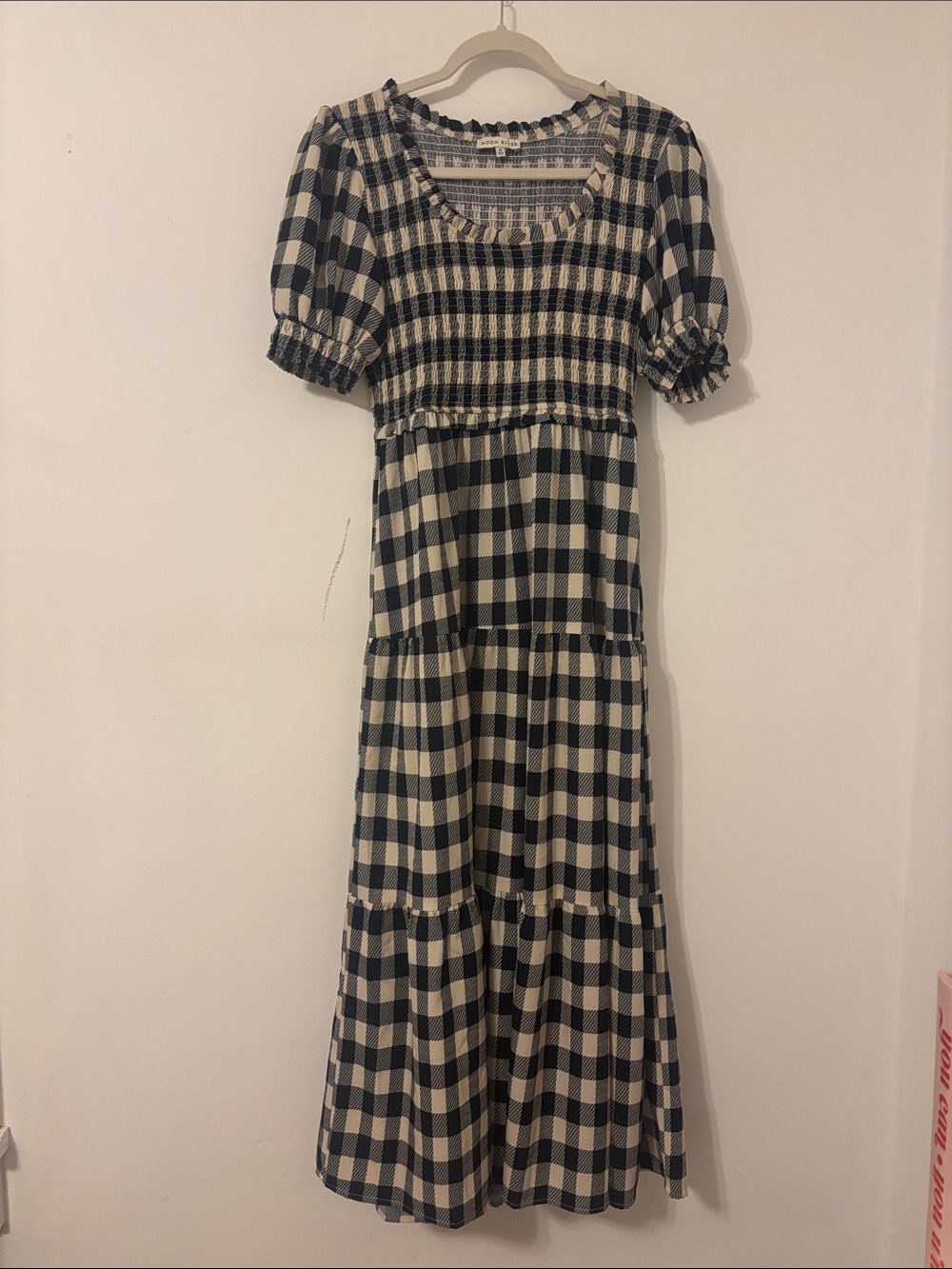 Moon River Navy and Cream Gingham Maxi Dress